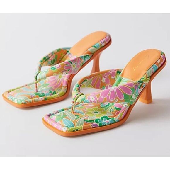 Sam Edelman Floral Thong Sandal Kitten Heels - Picture 1 of 6